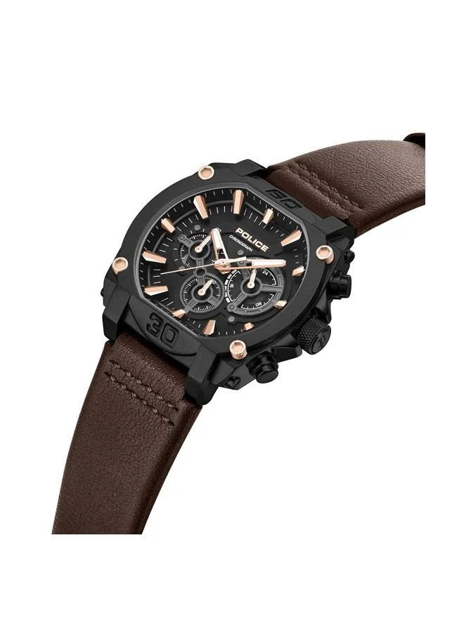 بوليس Norwood Black Dial Genuine Leather Strap Chronograph Watch for Men, 45mm